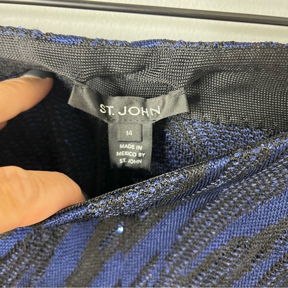 St John Party Animal Pants Blue Black Sequins Size 14 Animal Print Straight Leg - Picture 6 of 10